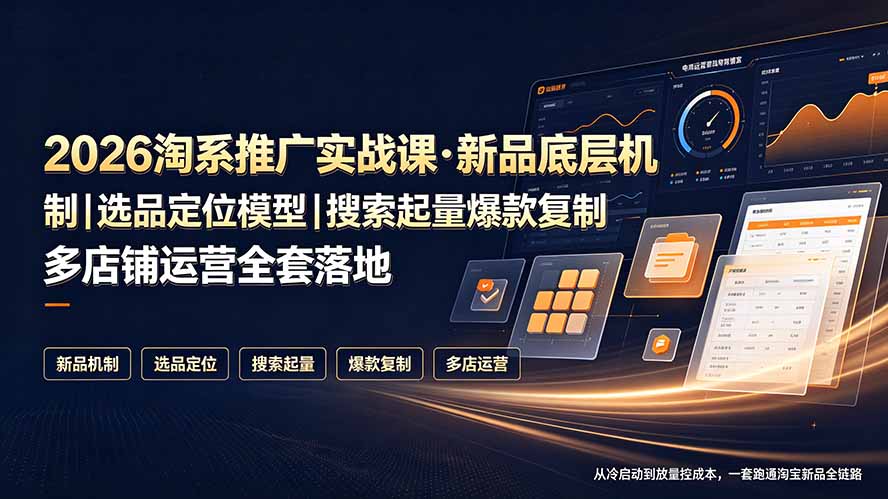 2026淘系推广实战课·新品底层机制|选品定位模型|搜索起量爆款复制多店铺运营全套落地教程-百盟网