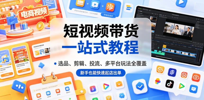 短视频带货一站式教程，选品、剪辑、投流、多平台玩法全覆盖，新手也能快速起店出单-百盟网