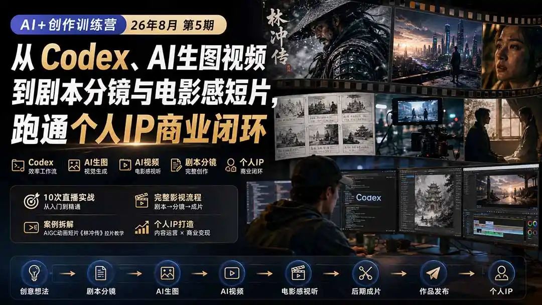 AI+创作训练营26年第5期-更新：从Codex、AI生图视频到剧本分镜与电影感短片，跑通个人IP商业闭环