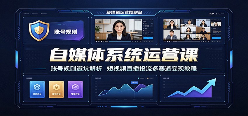 自媒体系统运营课：账号规则避坑解析，短视频直播投流多赛道变现教程-百盟网
