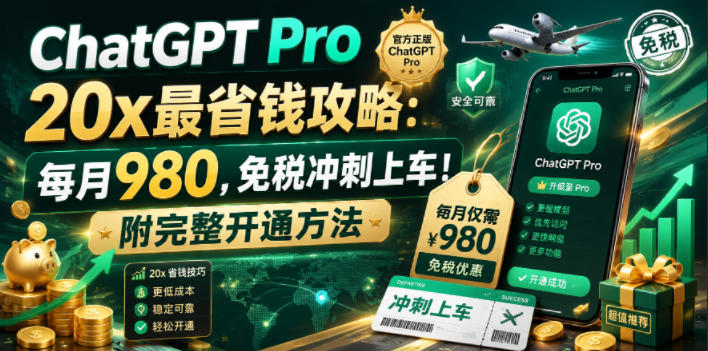 ChatGPT Pro 20x最省钱攻略:每月980,免税冲刺上车!附完整开通方法【文档】-百盟网