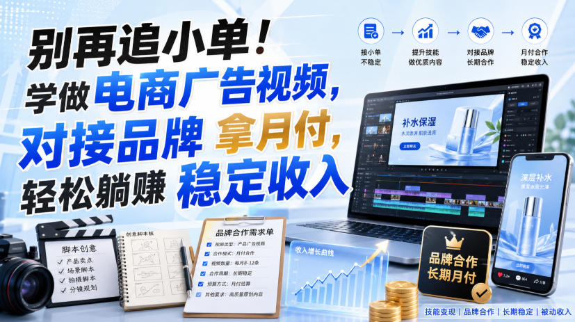 别再追小单！学做电商广告视频，对接品牌拿月付，轻松躺賺稳定收入【原创双语字幕】-百盟网