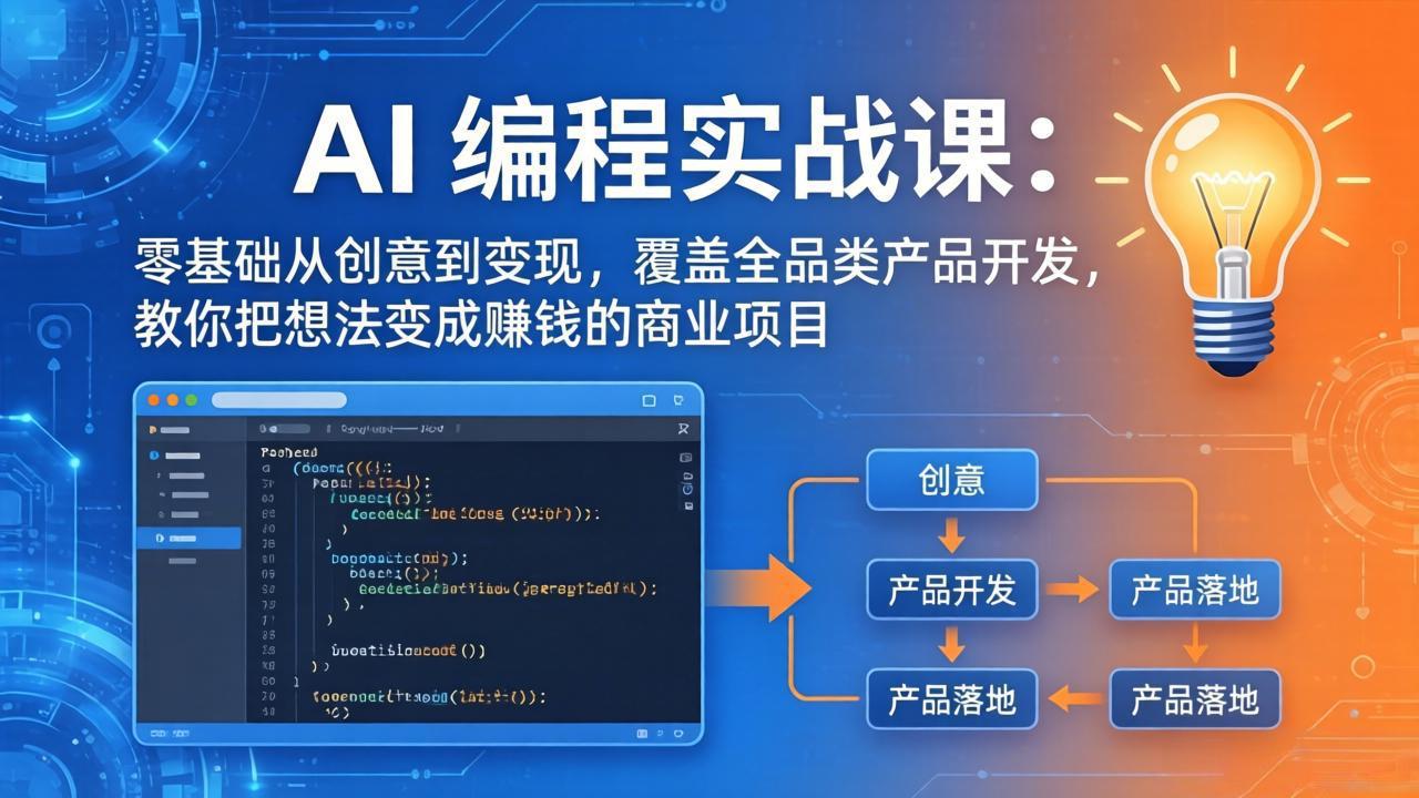 AI编程实战课-第三期-6月更新：零基础从创意到变现，覆盖全品类产品开发，把想法变成赚钱项目-百盟网