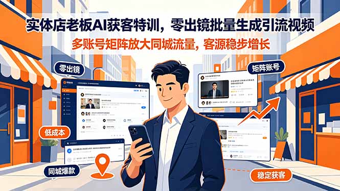 实体店老板AI获客特训，零出镜批量生成引流视频，多账号矩阵放大同城流量，客源稳步增长-百盟网