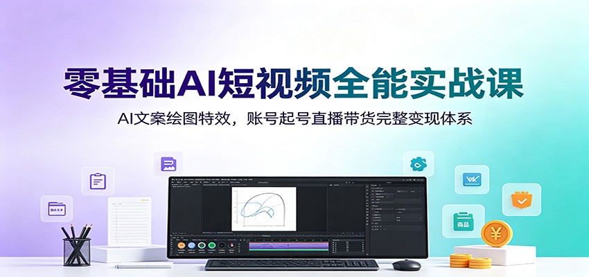 零基础AI短视频全能实战课：AI文案绘图特效，账号起号直播带货完整变现体系-百盟网
