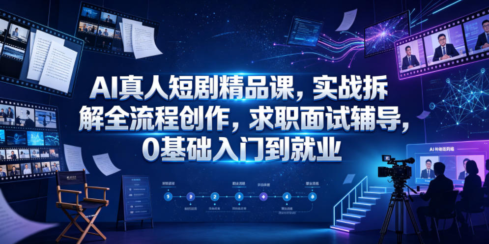 AI真人短剧精品课，实战拆解全流程创作，求职面试辅导，0基础入门到就业-百盟网