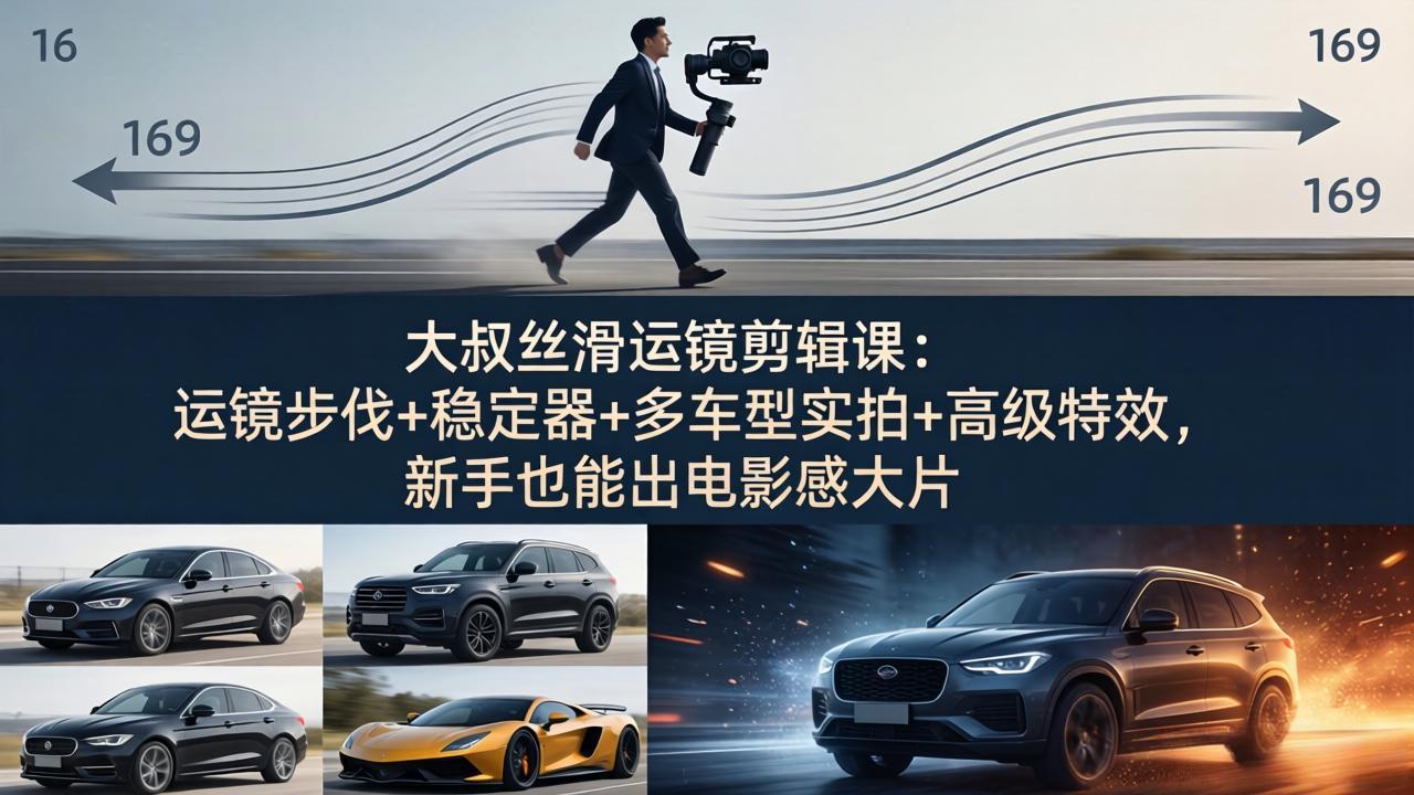 大叔丝滑运镜剪辑课：运镜步伐+稳定器+多车型实拍+高级特效，新手也能出电影感大片-百盟网