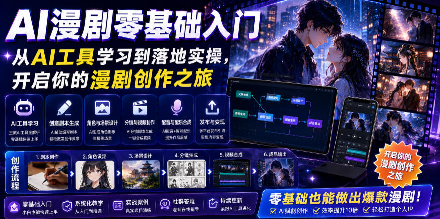 AI漫剧零基础入门，从AI工具学习到落地实操，开启你的漫剧创作之旅-百盟网