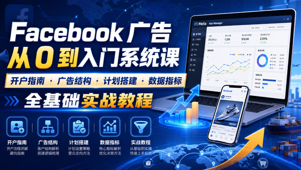 Facebook广告新手从0到入门系统课｜开户指南・广告结构・计划搭建・数据指标全基础实战教程-百盟网