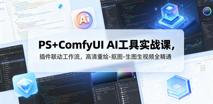 PS+ComfyUI AI工具实战课，插件联动工作流，高清重绘-抠图-生图生视频全精通-百盟网