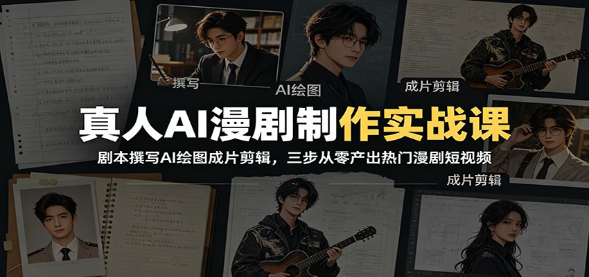 真人AI漫剧制作实战课：剧本撰写AI绘图成片剪辑，三步从零产出热门漫剧短视频-百盟网