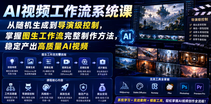 AI视频工作流系统课，从随机生成到导演级控制，掌握图生工作流完整制作方法，稳定产出高质量AI视频-百盟网