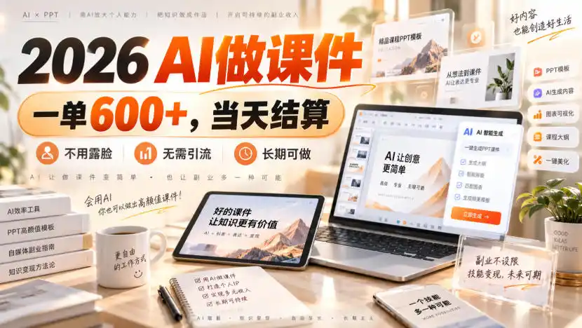 2026 AI做课件，一单600+，当天结算，不用露脸，无需引流，长期可做【揭秘】-百盟网