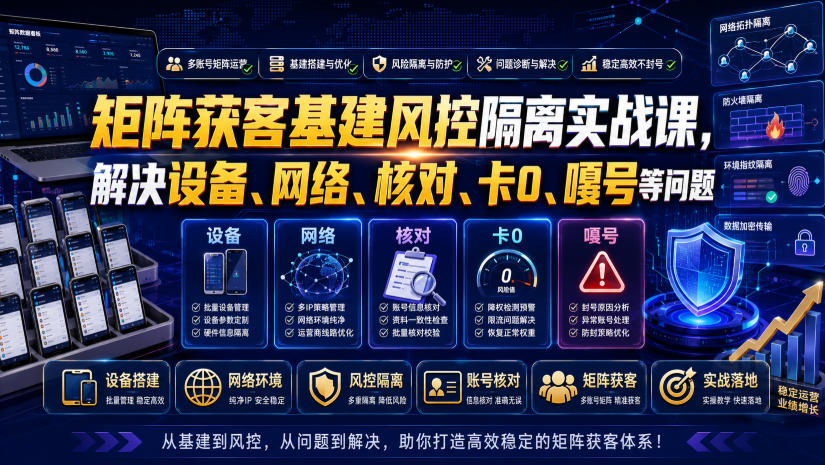 矩阵获客基建风控隔离实战课,解决设备、网络、核对、卡0、嘎号等问题-百盟网