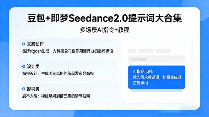 豆包+即梦Seedance2.0提示词大合集：多场景AI指令+教程，解锁文案、设计、影视高效创作-百盟网