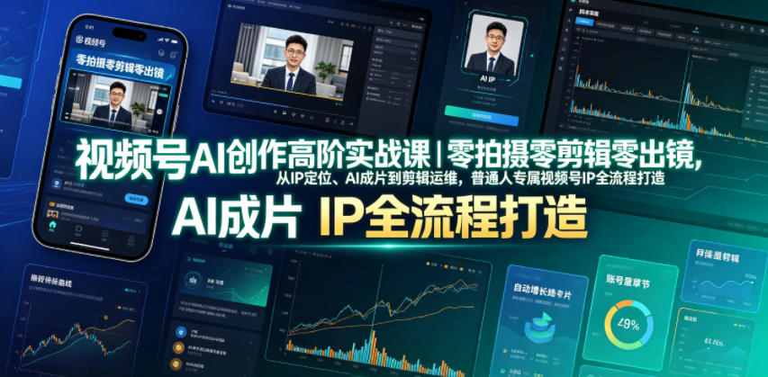 视频号AI创作高阶实战课｜零拍摄零剪辑零出镜，从IP定位、AI成片到剪辑运维，普通人专属视频号IP全流程打造-百盟网