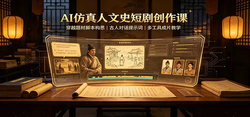 AI仿真人文史短剧创作课：穿越题材脚本构思，古人对话提示词，多工具成片教学-百盟网