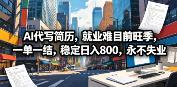 AI代写简历，就业难目前旺季，一单一结，稳定日入800，永不失业-百盟网