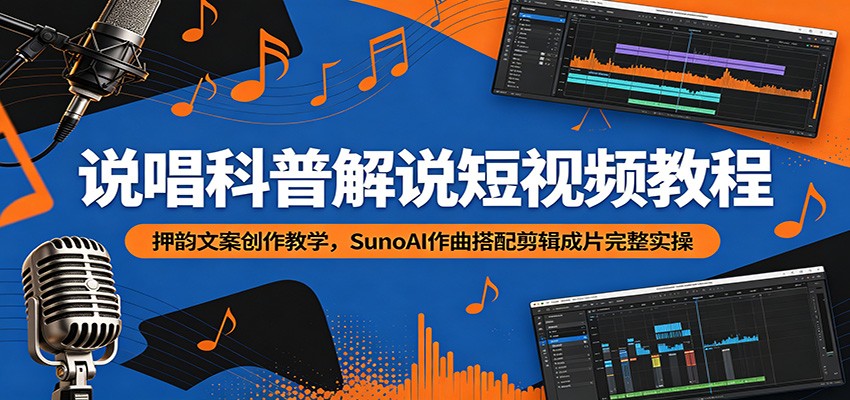 说唱科普解说短视频教程：押韵文案创作教学，SunoAI作曲搭配剪辑成片完整实操-百盟网