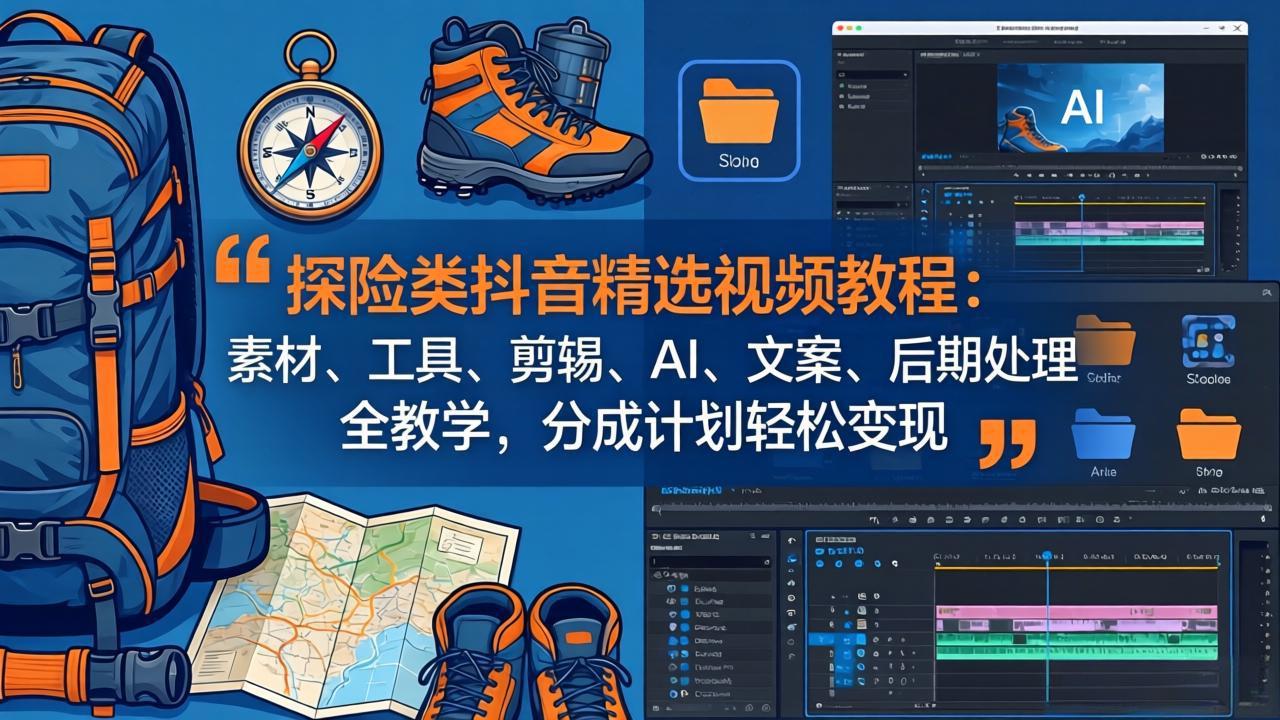 探险类抖音精选视频教程：素材、工具、剪辑、AI、文案、后期处理全教学，分成计划轻松变现-百盟网