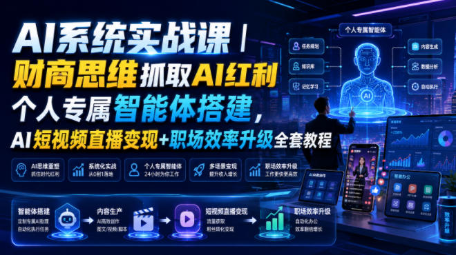 AI系统实战课｜财商思维抓取AI红利｜个人专属智能体搭建，AI短视频直播变现+职场效率升级全套教程-百盟网