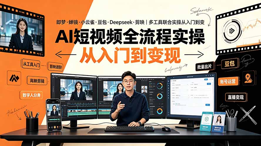AI短视频全流程实操：即梦·蝉镜·小云雀·豆包·Deepseek·剪映｜多工具联合实操从入门到变现-百盟网