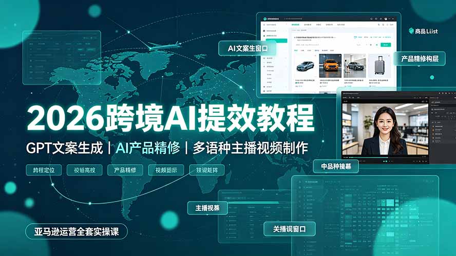 2026跨境AI提效教程·GPT文案生成|AI产品精修|多语种主播视频制作,亚马逊运营全套实操课-百盟网
