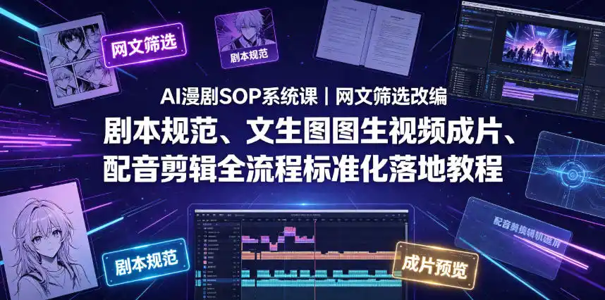AI漫剧SOP系统课｜网文筛选改编、剧本规范、文生图图生视频成片、配音剪辑全流程标准化落地教程(更新0810)-百盟网