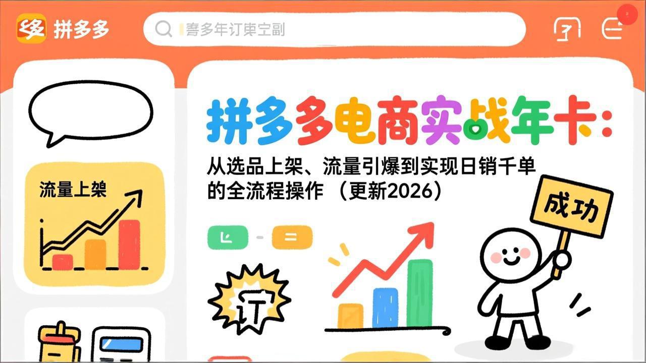 拼多多电商实战年卡：从选品上架、流量引爆到实现日销千单的全流程操作(更新2026年8月-百盟网