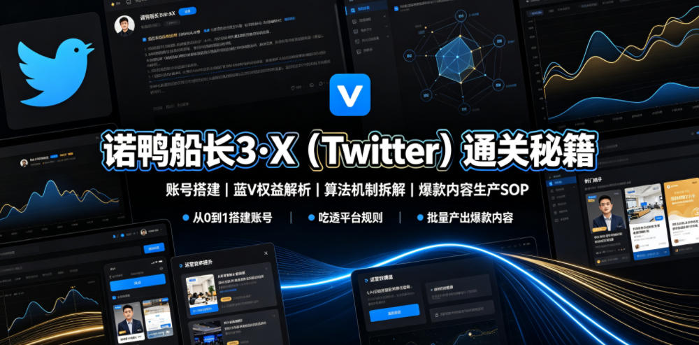 诺鸭船长3·X(Twitter)通关秘籍，涵盖账号搭建、蓝V权益解析、算法机制拆解及爆款内容生产SOP-百盟网