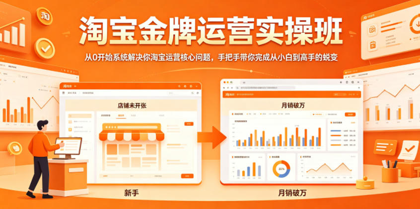 淘宝金牌运营实操班，从0开始系统解决你淘宝运营核心问题，手把手带你完成从小白到高手的蜕变-百盟网