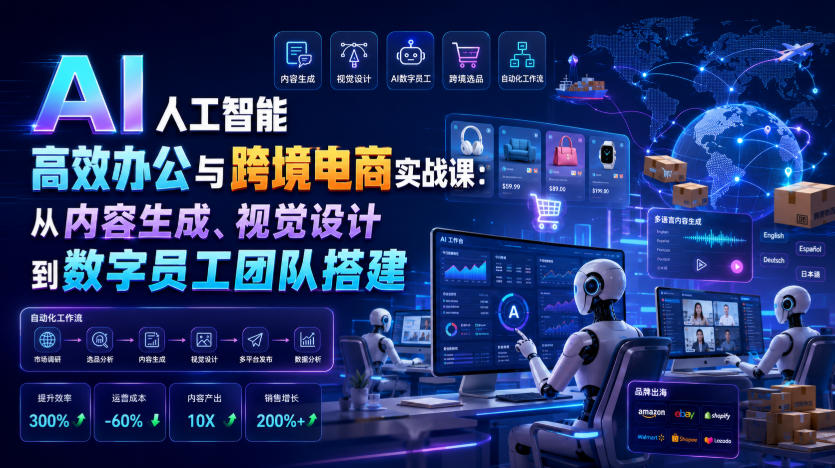 AI人工智能高效办公与跨境电商实战课：从内容生成、视觉设计到数字员工团队搭建-百盟网