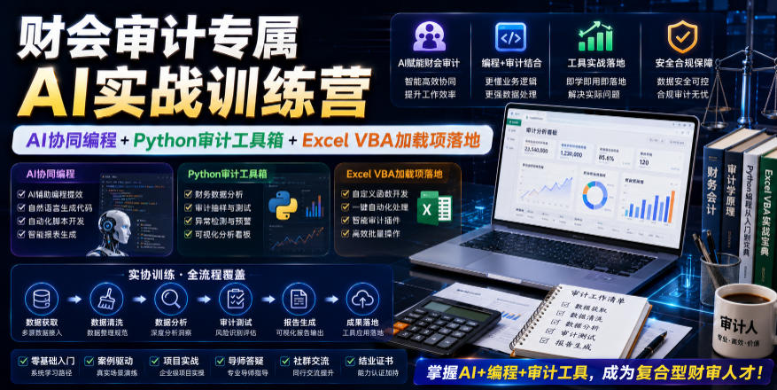 财会审计专属AI实战训练营｜AI协同编程+Python审计工具箱+Excel VBA加载项落地(更新0710)-百盟网