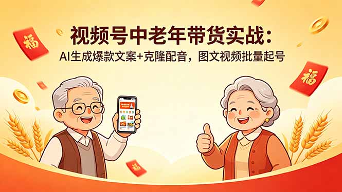 视频号中老年带货实战：AI生成爆款文案+克隆配音，图文视频批量起号-百盟网