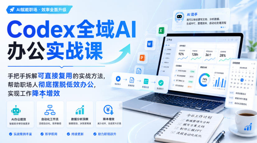 Codex全域AI办公实战课,手把手拆解可直接复用的实战方法,帮助职场人彻底摆脱低效办公,实现工作降本增效-百盟网