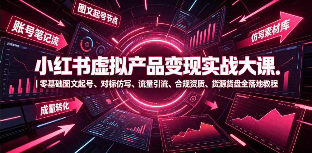 小红书虚拟产品变现实战大课｜零基础图文起号、对标仿写、流量引流、合规资质、货源货盘全落地教程-百盟网