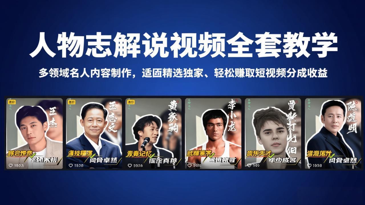 人物志解说视频全套教学,多领域名人内容制作,适配精选独家,轻松赚取短视频分成收益-百盟网
