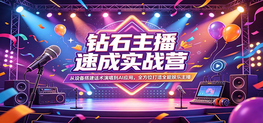 钻石主播速成实战营：从设备搭建话术演唱到AI应用，全方位打造全能娱乐主播-百盟网