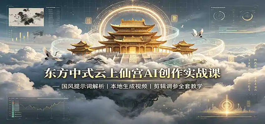 东方中式云上仙宫AI创作实战课：国风提示词解析，本地生成视频，剪辑调参全套教学-百盟网