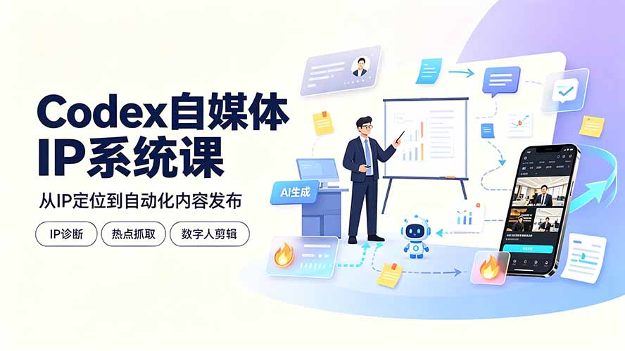 Codex自媒体IP系统课：IP诊断/热点抓取/IP蒸馏 Skill，爆款复刻数字人多平台自动发布教程-百盟网