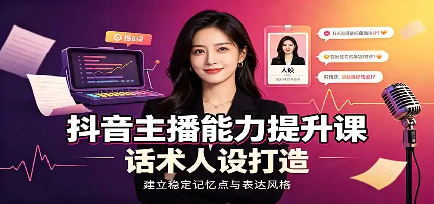 抖音主播能力提升课：账号底层逻辑，直播间搭建调试，话术人设打造全套教学-百盟网