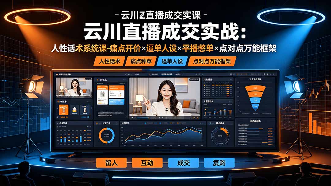 云川直播成交实战：人性话术系统课-痛点种草×塑品开价×逼单人设×平播憋单×点对点万能框架-百盟网