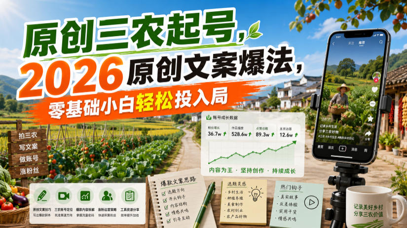 原创三农起号，2026原创文案爆法，零基础小白轻松投入局-百盟网