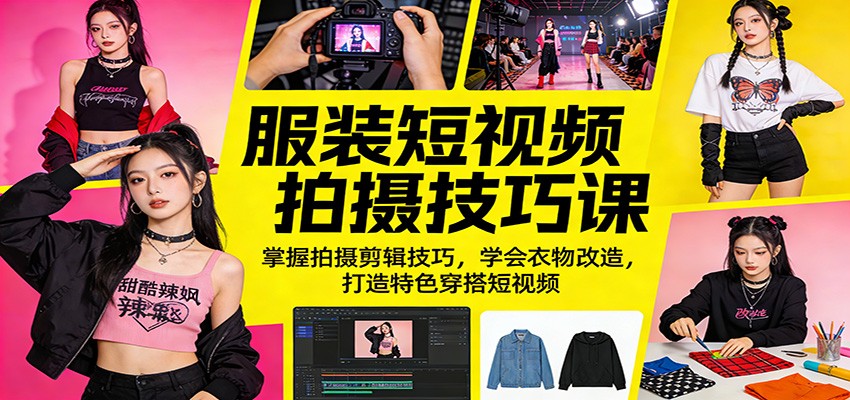 服装短视频拍摄技巧课：掌握拍摄剪辑技巧，学会衣物改造，打造特色穿搭短视频-百盟网