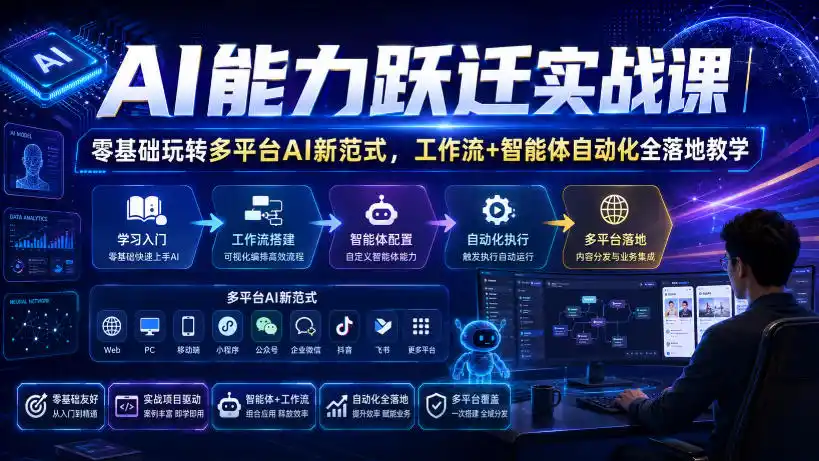 AI能力跃迁实战课｜零基础玩转多平台AI新范式，工作流+智能体自动化全落地教学-百盟网