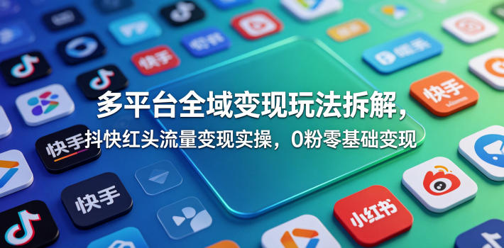 多平台全域变现玩法拆解，抖快红头流量变现实操，0粉零基础变现-百盟网