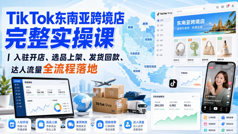 TikTok东南亚跨境店完整实操课|入驻开店、选品上架、发货回款、达人流量全流程落地-百盟网
