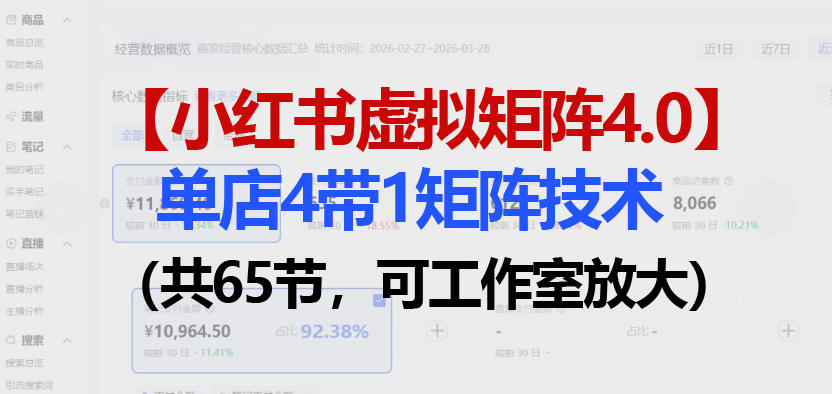小红书虚拟矩阵4.0技术：单店4带1矩阵(共65节，可工作室放大)-百盟网
