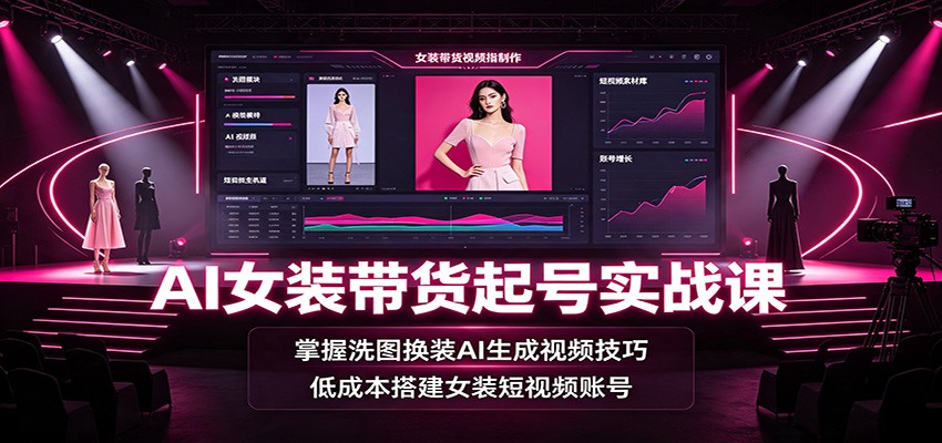 AI女装带货起号实战课：掌握洗图换装AI生成视频技巧，低成本搭建女装短视频账号-百盟网