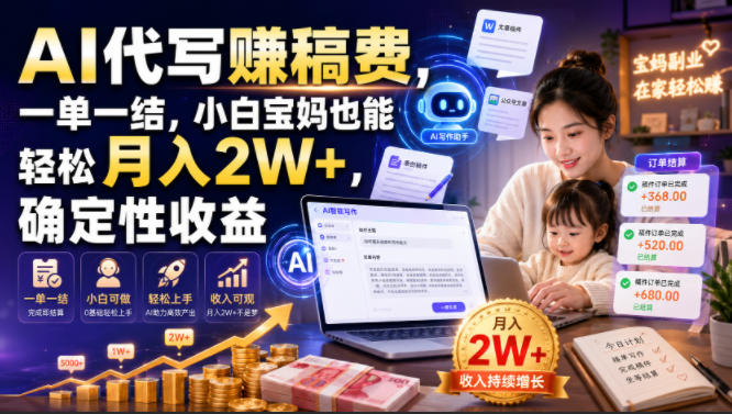 AI代写賺稿费，一单一结，小白宝妈也能轻松月入2W+，确定性收益【揭秘】-百盟网